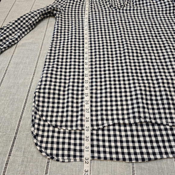 J. Crew Womens Linen Cotton Navy White Check Tunic Shirt Sz S Preppy 3/4 Sleeve - Picture 8 of 12